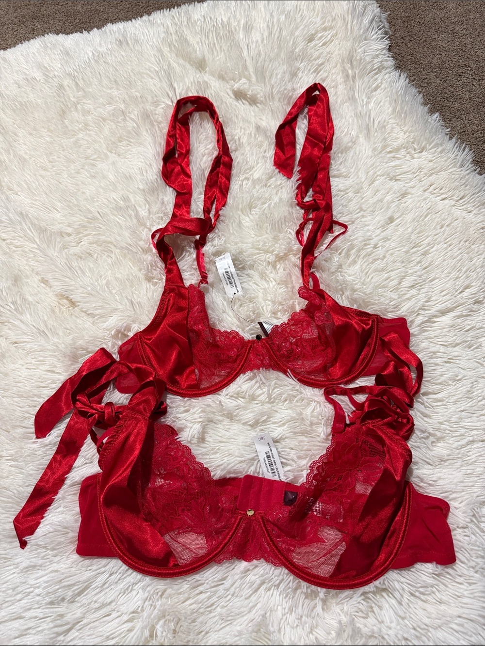 Adore Me Red Lace Satin Underwire Bra Set